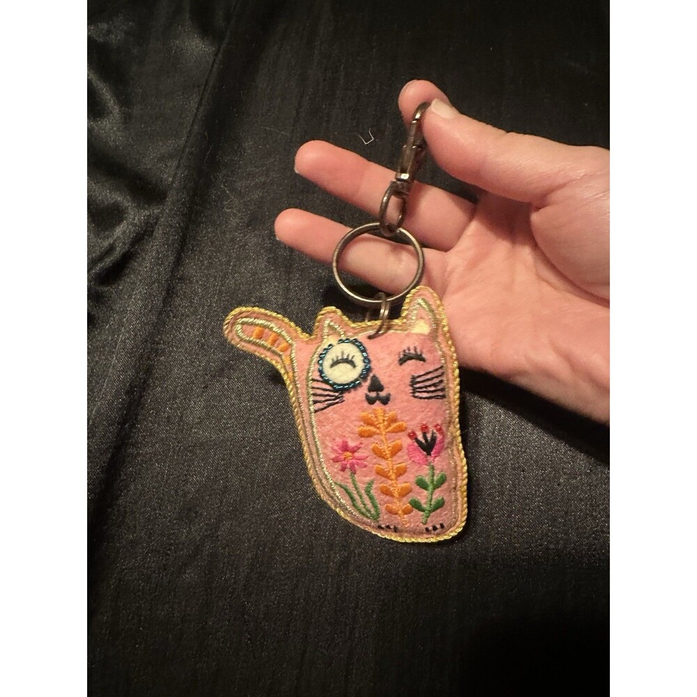 Cat Whimsy Embroidered & Beaded Purse Charm